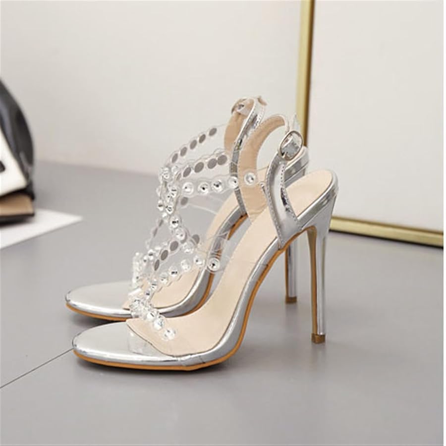 Amazon.com | YCLUCHENG Women's Silver Rhinestones Strappy
